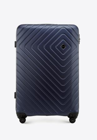 Duża walizka z ABS-u z geometrycznym tłoczeniem, granatowy, 56-3A-753-90, Zdjęcie 1