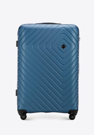 Duża walizka z ABS-u z geometrycznym tłoczeniem, ciemnoniebieski, 56-3A-753-91, Zdjęcie 1
