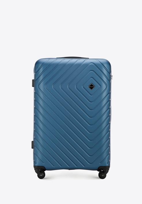 Duża walizka z ABS-u z geometrycznym tłoczeniem, ciemnoniebieski, 56-3A-753-11, Zdjęcie 1