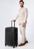 Duża walizka z ABS-u z geometrycznym tłoczeniem, czarny, 56-3A-753-35, Zdjęcie 15