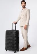 Duża walizka z ABS-u z geometrycznym tłoczeniem, czarny, 56-3A-753-91, Zdjęcie 15
