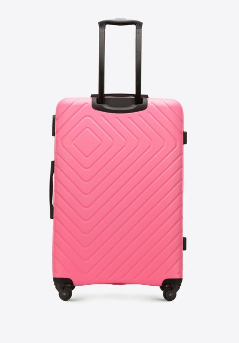 Duża walizka z ABS-u z geometrycznym tłoczeniem, różowy, 56-3A-753-11, Zdjęcie 3