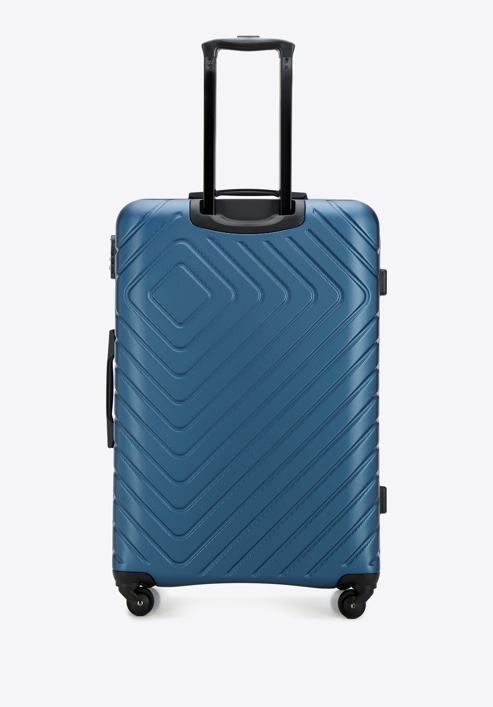 Duża walizka z ABS-u z geometrycznym tłoczeniem, ciemnoniebieski, 56-3A-753-11, Zdjęcie 3