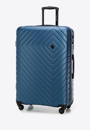 Duża walizka z ABS-u z geometrycznym tłoczeniem, ciemnoniebieski, 56-3A-753-91, Zdjęcie 1