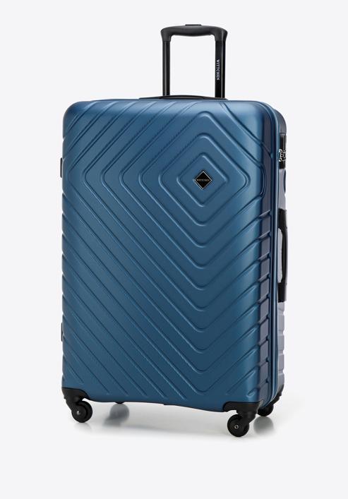 Duża walizka z ABS-u z geometrycznym tłoczeniem, ciemnoniebieski, 56-3A-753-11, Zdjęcie 4