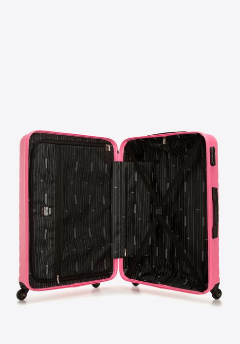 Duża walizka z ABS-u z geometrycznym tłoczeniem, różowy, 56-3A-753-11, Zdjęcie 5