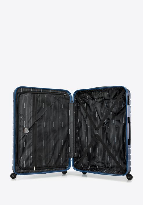 Duża walizka z ABS-u z geometrycznym tłoczeniem, ciemnoniebieski, 56-3A-753-11, Zdjęcie 5