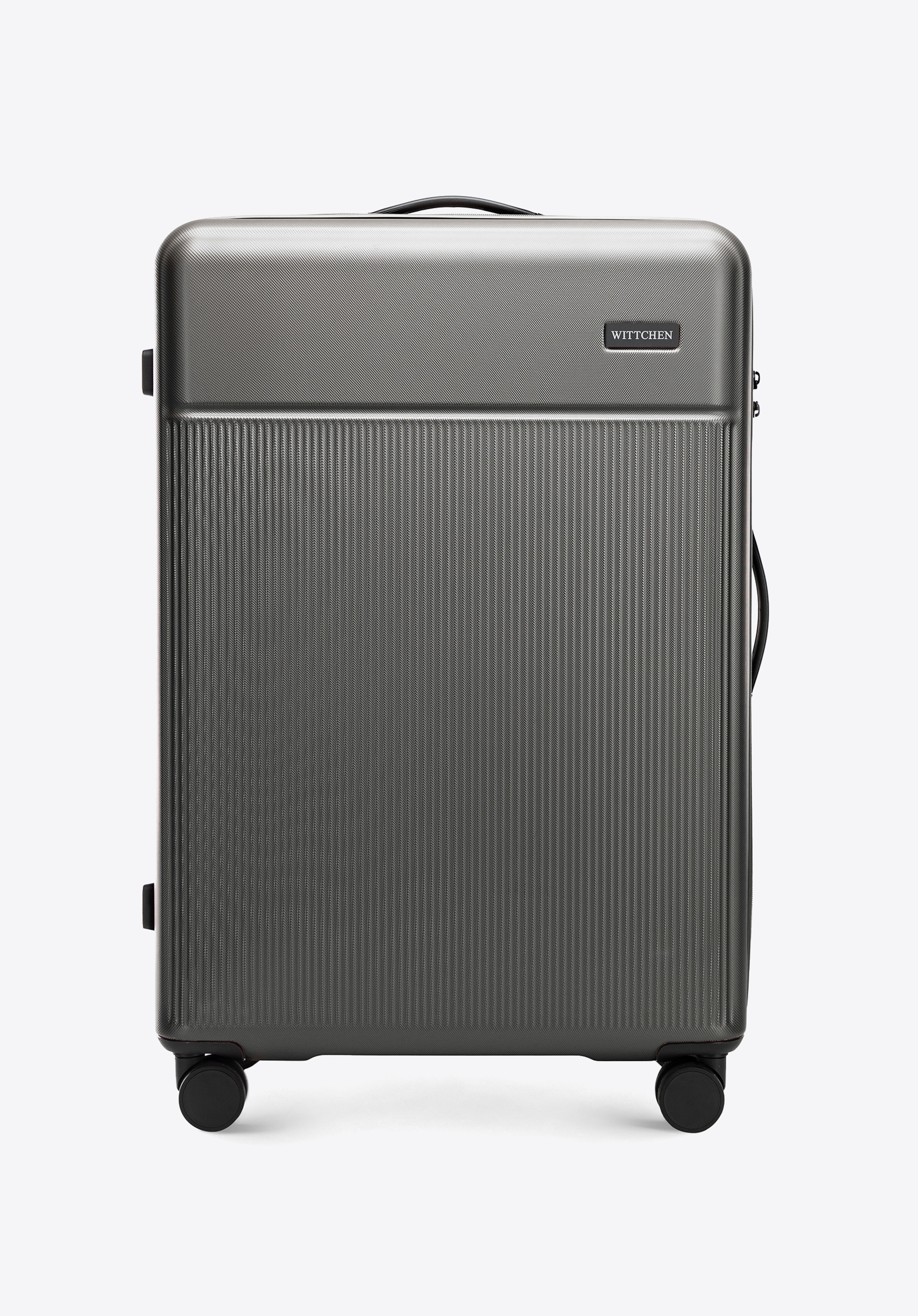 Duża walizka z ABS-u z pionowymi paskami, szary, 56-3A-803-01, Zdjęcie 1