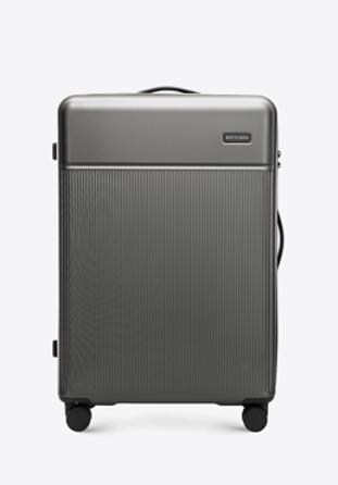 Duża walizka z ABS-u z pionowymi paskami, szary, 56-3A-803-01, Zdjęcie 1