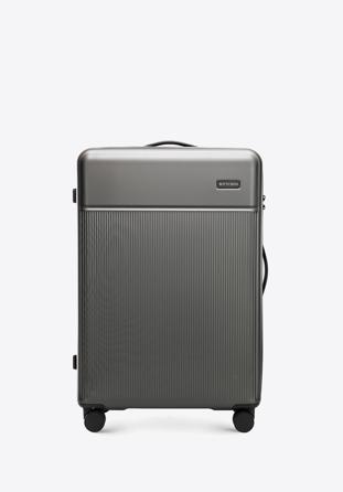 Duża walizka z ABS-u z pionowymi paskami szara