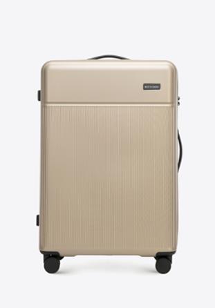 Duża walizka z ABS-u z pionowymi paskami, beżowy, 56-3A-803-88, Zdjęcie 1
