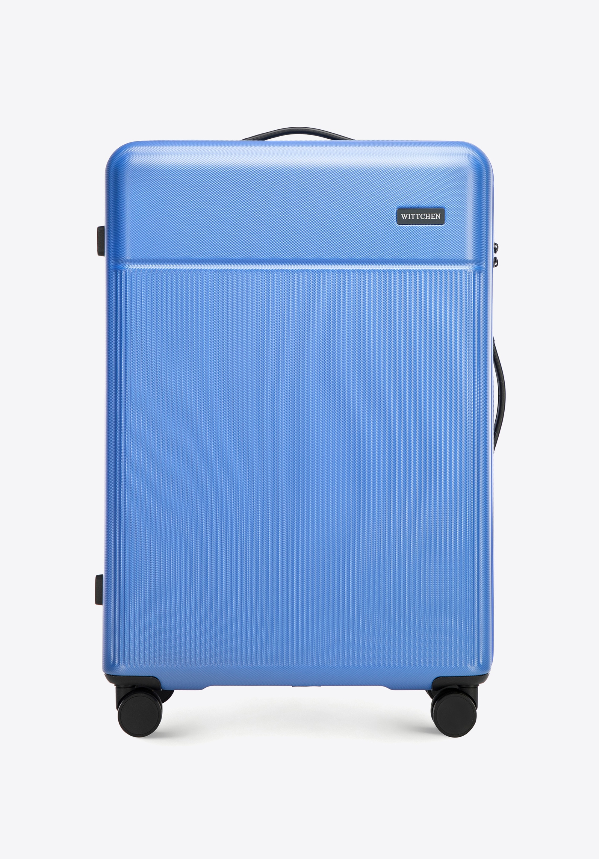 Duża walizka z ABS-u z pionowymi paskami, niebieski, 56-3A-803-95, Zdjęcie 1