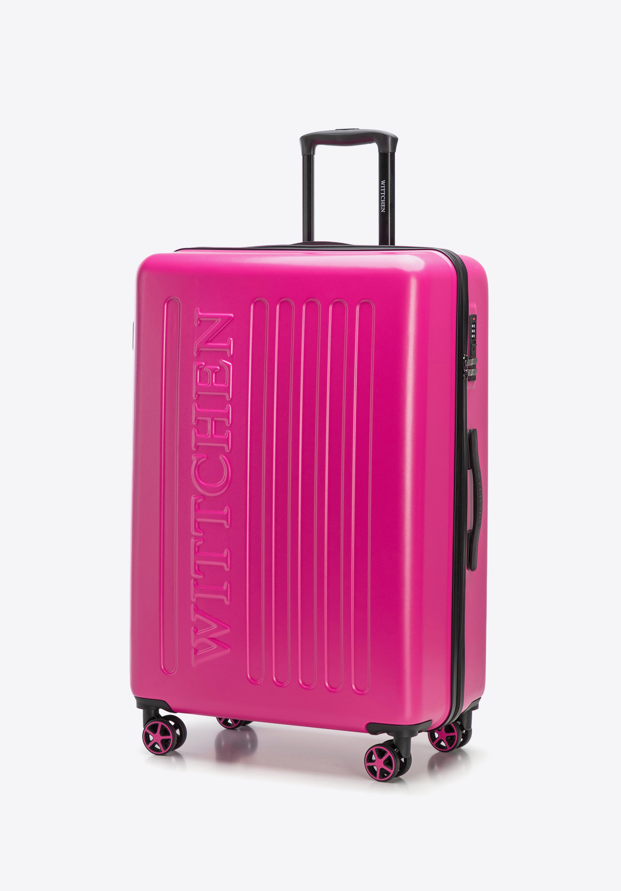 Large suitcase with an embossed logo, fuchsia, 56-3A-503-34, Photo 1