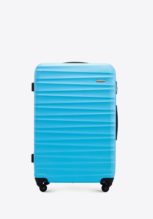 Duża walizka z ABS-u z żebrowaniem niebieska