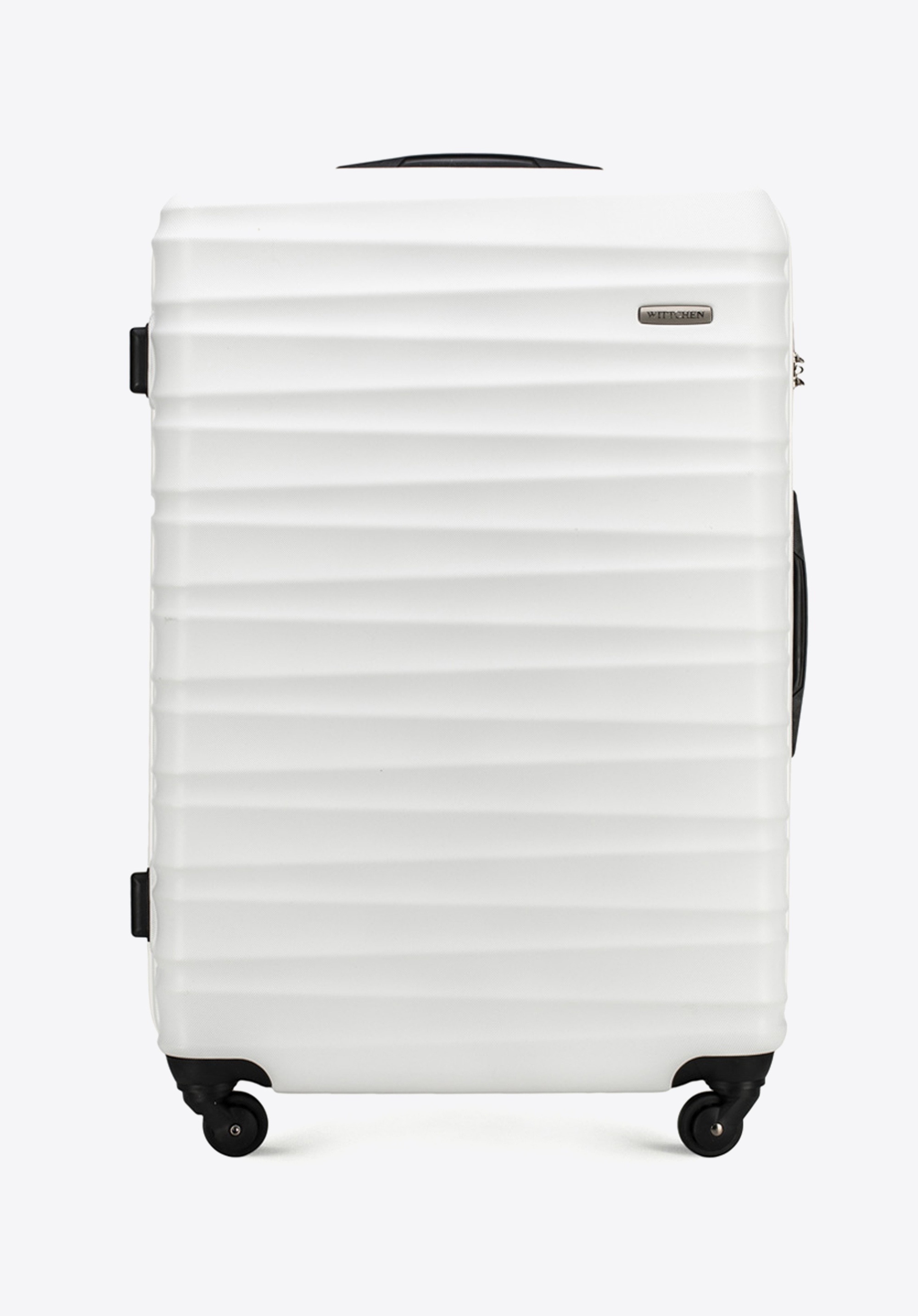 Duża walizka z ABS-u z żebrowaniem, biały, 56-3A-313-89, Zdjęcie 1