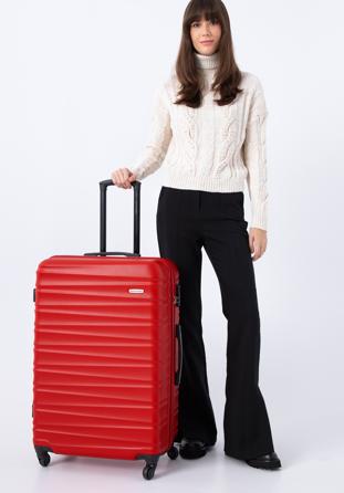 Duża walizka z ABS-u z żebrowaniem, czerwony, 56-3A-313-35, Zdjęcie 1