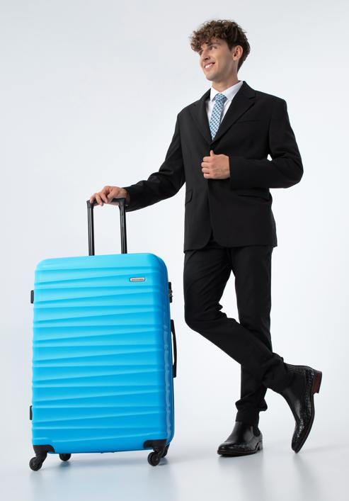 Duża walizka z ABS-u z żebrowaniem, niebieski, 56-3A-313-89, Zdjęcie 15