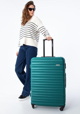 Duża walizka z ABS-u z żebrowaniem, zielony, 56-3A-313-85, Zdjęcie 1