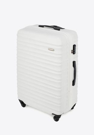 Duża walizka z ABS-u z żebrowaniem, biały, 56-3A-313-89, Zdjęcie 1