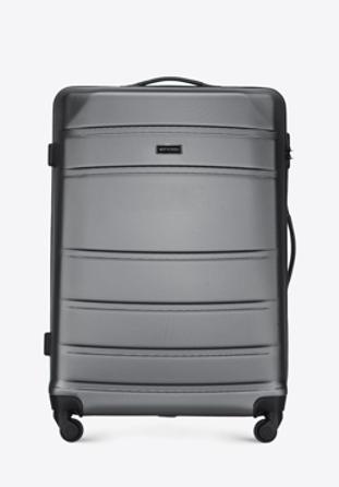 Duża walizka z ABS-u żłobiona, szary, 56-3A-653-01, Zdjęcie 1