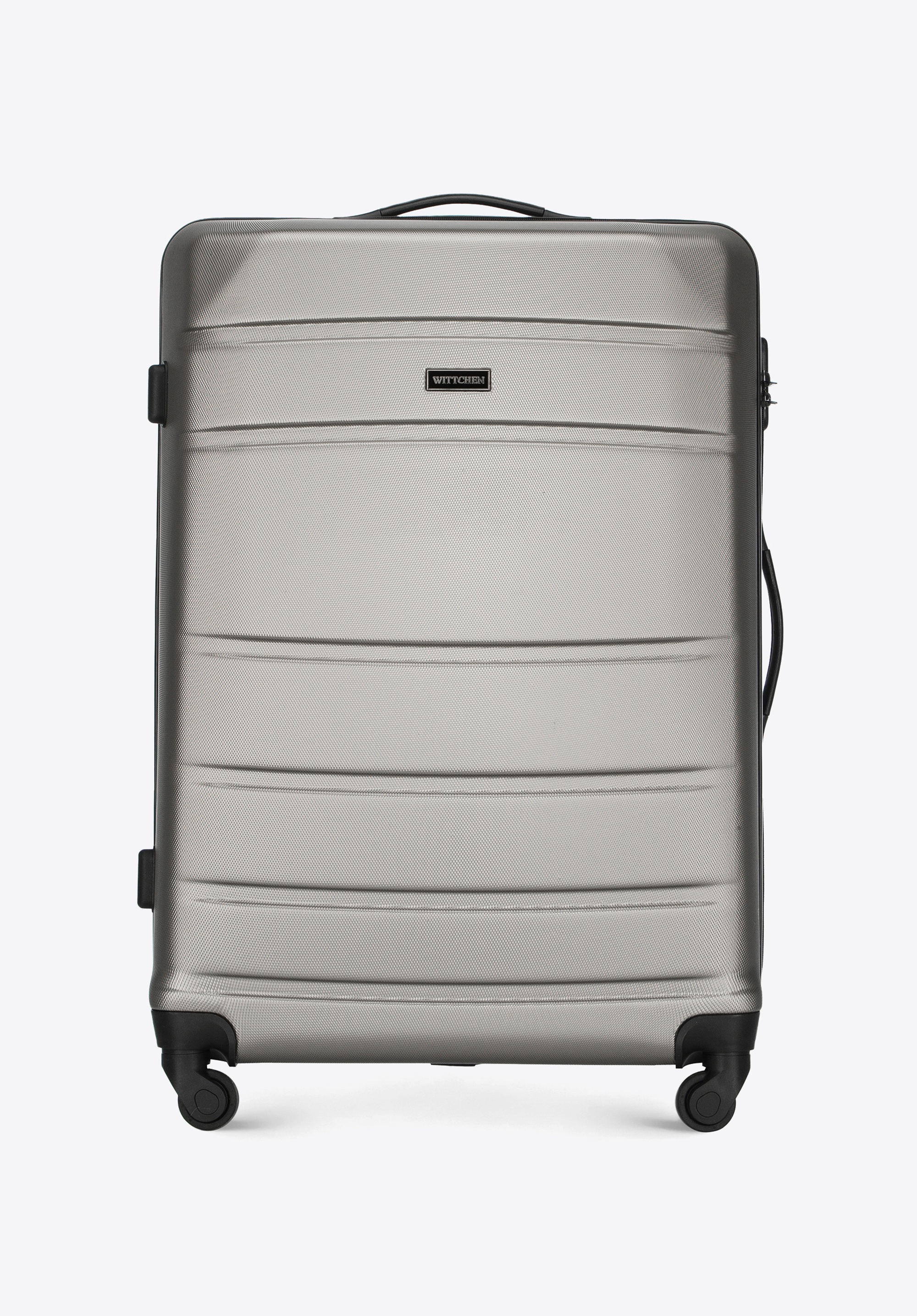 Duża walizka z ABS-u żłobiona, szampański, 56-3A-653-86, Zdjęcie 1