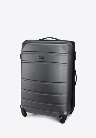 Duża walizka z ABS-u żłobiona, szary, 56-3A-653-01, Zdjęcie 1