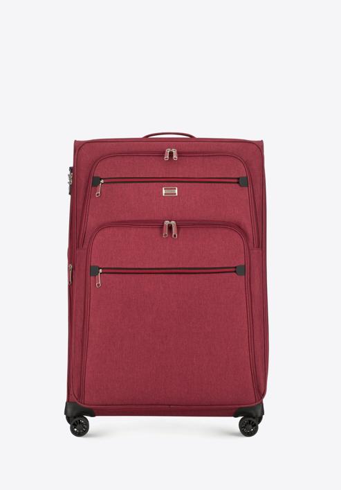 Duża walizka z kolorowym suwakiem, bordowy, 56-3S-503-91, Zdjęcie 1