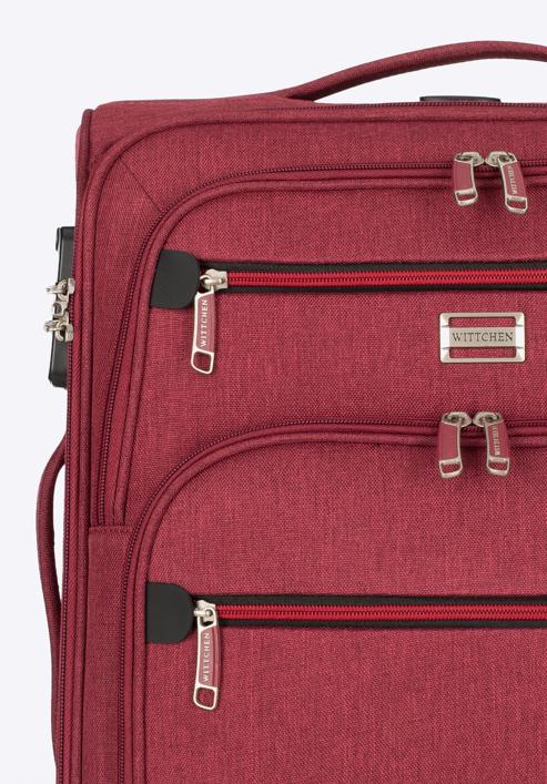 Duża walizka z kolorowym suwakiem, bordowy, 56-3S-503-12, Zdjęcie 10