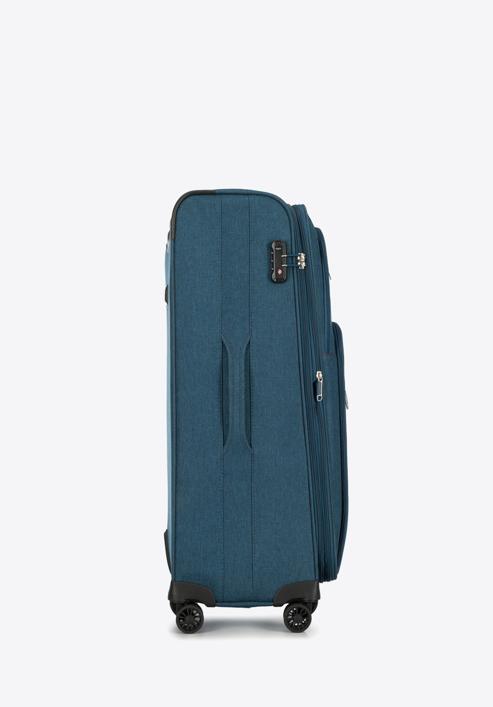 Duża walizka z kolorowym suwakiem, morski, 56-3S-503-31, Zdjęcie 2