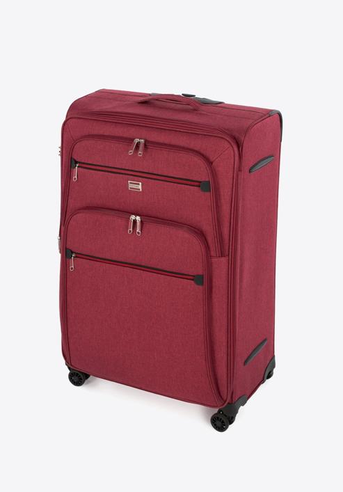 Duża walizka z kolorowym suwakiem, bordowy, 56-3S-503-12, Zdjęcie 4