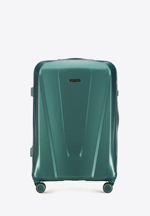 Duża walizka z polikarbonu geometryczna, zielony, 56-3P-123-11, Zdjęcie 1
