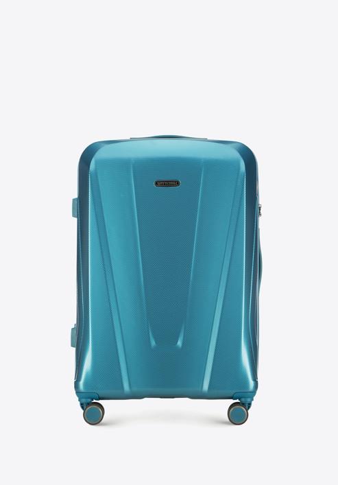Duża walizka z polikarbonu geometryczna, niebieski, 56-3P-123-11, Zdjęcie 1