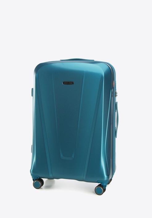Duża walizka z polikarbonu geometryczna, niebieski, 56-3P-123-11, Zdjęcie 4