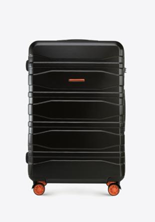 DuÅ¼a walizka z polikarbonu nowoczesna, czarno-pomaraÅ„czowy, 56-3P-703-10, ZdjÄ™cie 1