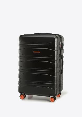 DuÅ¼a walizka z polikarbonu nowoczesna, czarno-pomaraÅ„czowy, 56-3P-703-10, ZdjÄ™cie 1