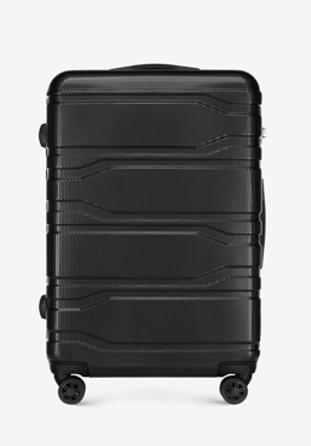 Duża walizka z polikarbonu tłoczona, czarny, 56-3P-983-11, Zdjęcie 1