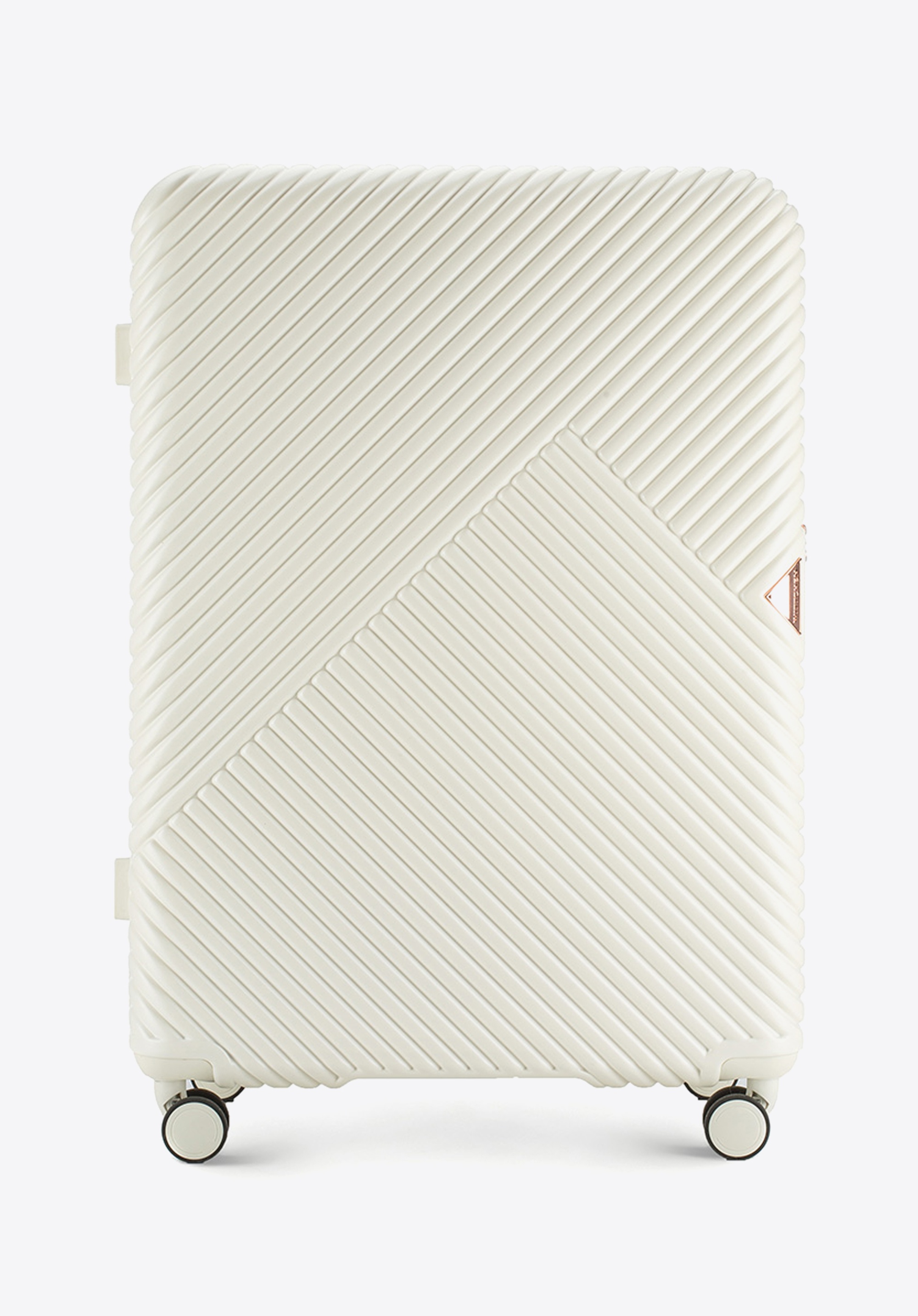 Duża walizka z polikarbonu w paseczki, biały, 56-3P-843-88, Zdjęcie 1