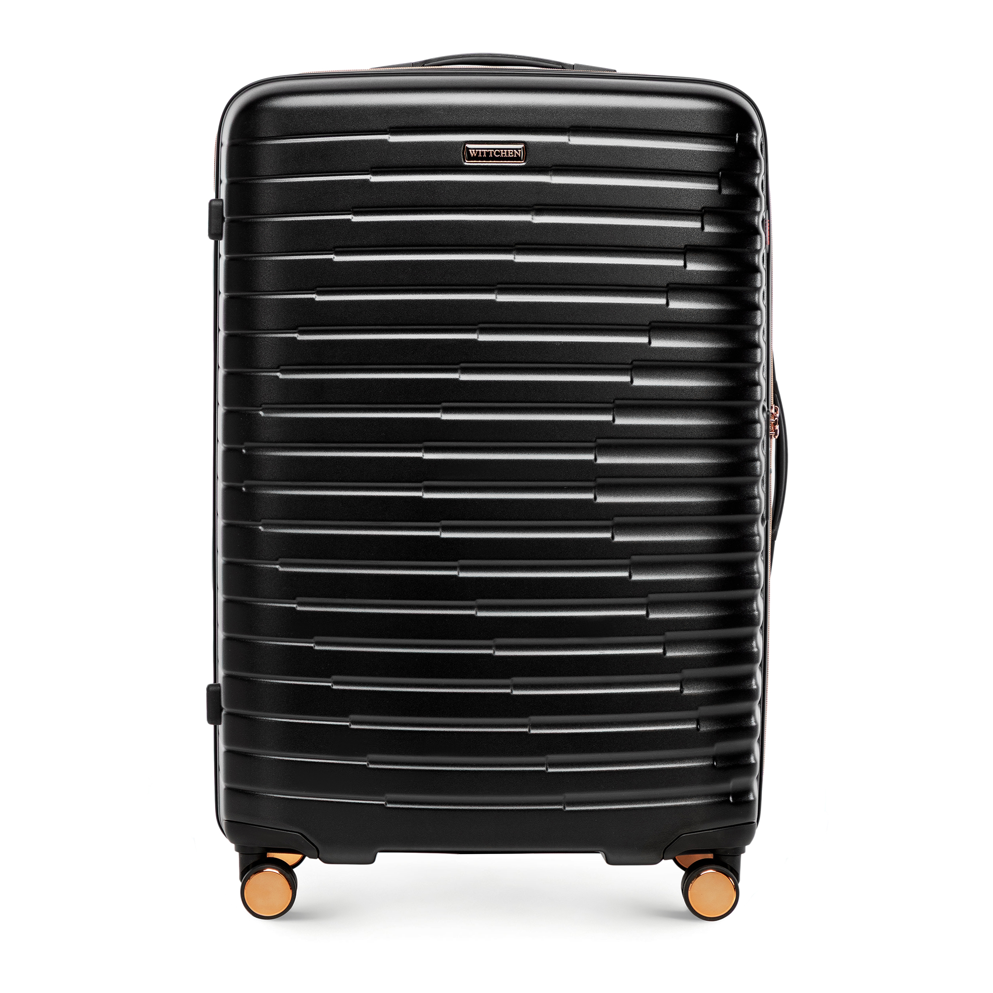 Veľký polykarbonátový kufor s čiernym a zlatým horizontálnym rebrovaním 56-3P-613-10G