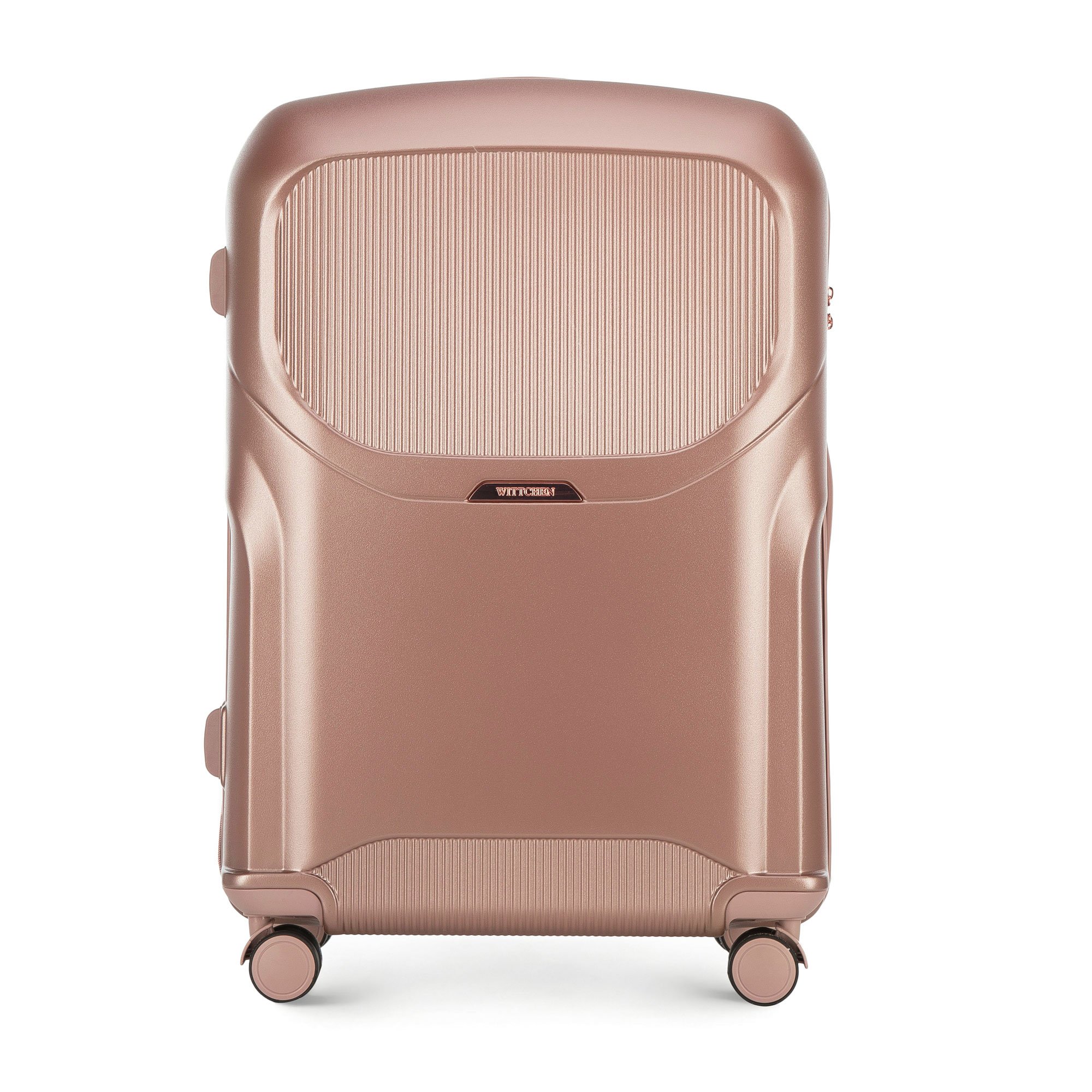 Duża walizka z polikarbonu z suwakiem w kolorze różowego złota