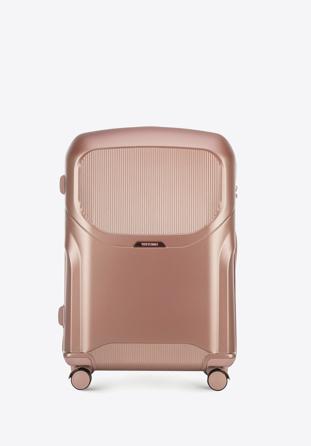 Duża walizka z polikarbonu z suwakiem w kolorze różowego złota