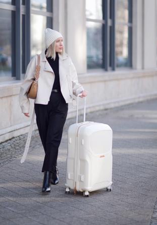 Polycarbonate large cabin case with a rose gold zipper, cream, 56-3P-133-88, Photo 1