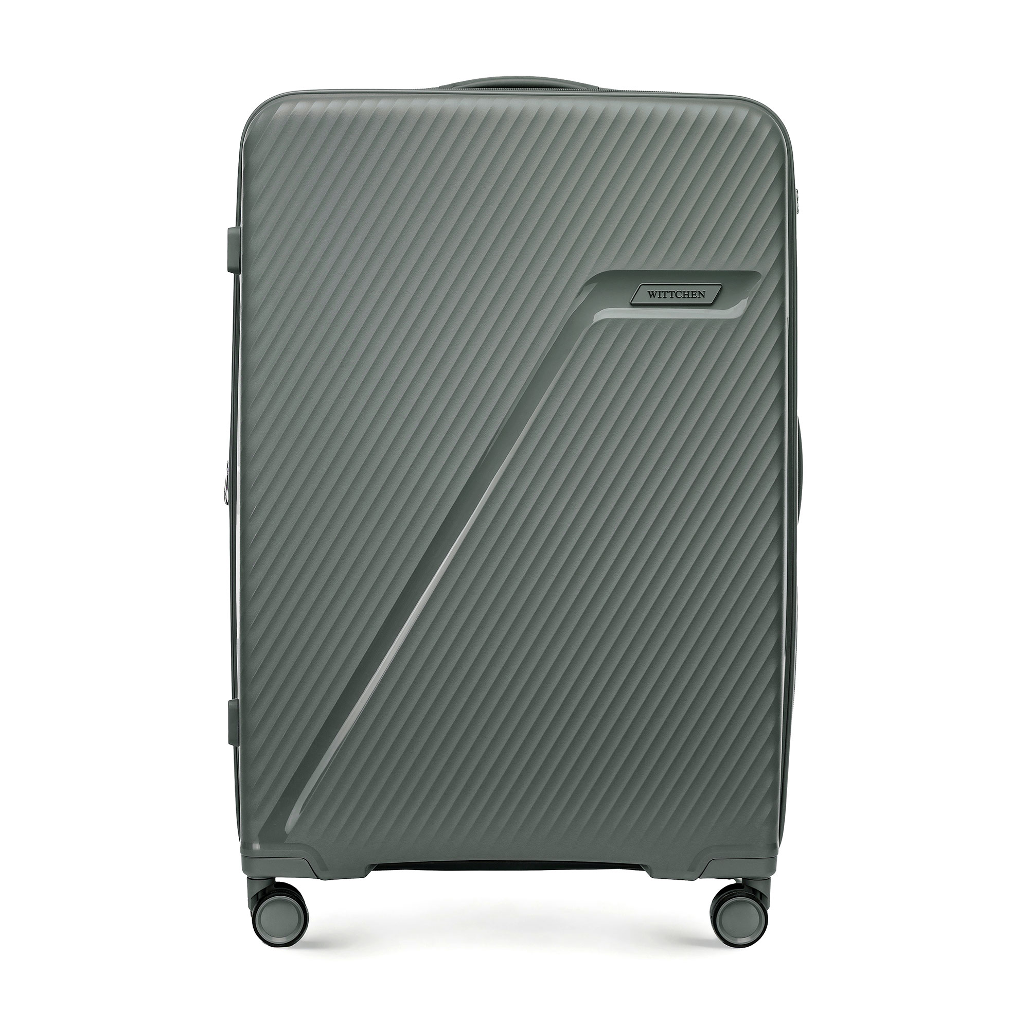 Veľký polypropylénový kufor s diagonálnymi pruhmi, sivý 56-3T-503-01