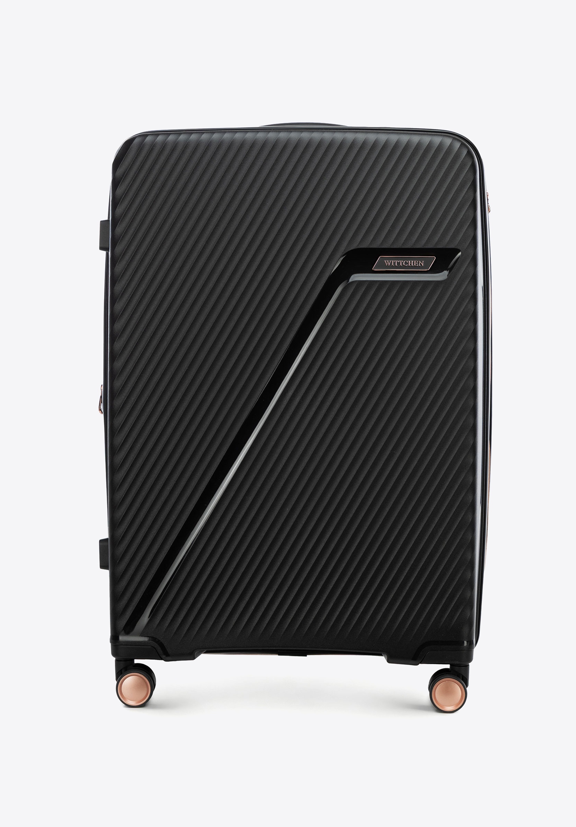 Large polypropylene suitcase with diagonal pattern, black-gold, 56-3T-503-10G, Photo 1