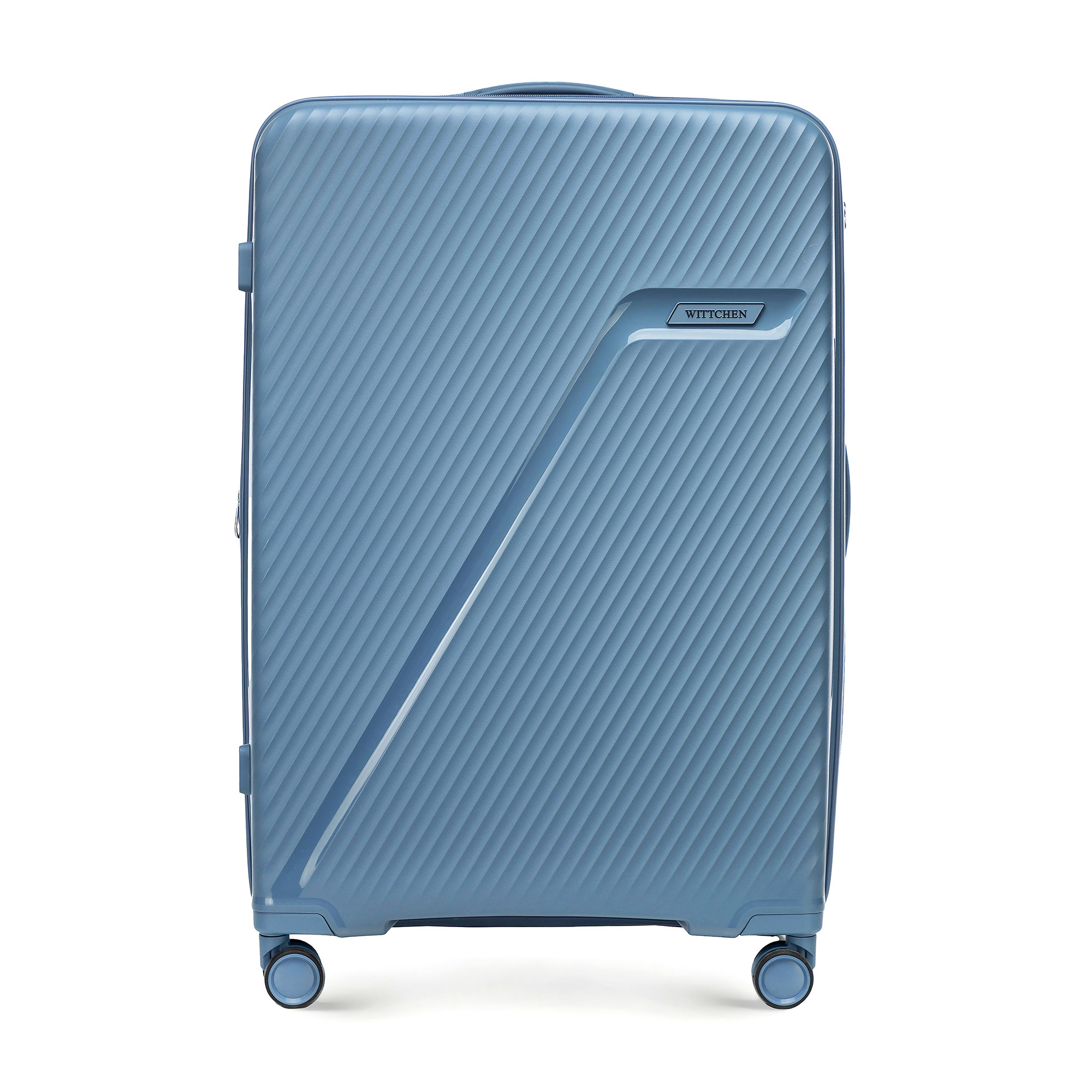 Veľký kufor s diagonálnymi pruhmi, polypropylénový kufor s diagonálnymi pruhmi, modrý a sivý 56-3T-503-70