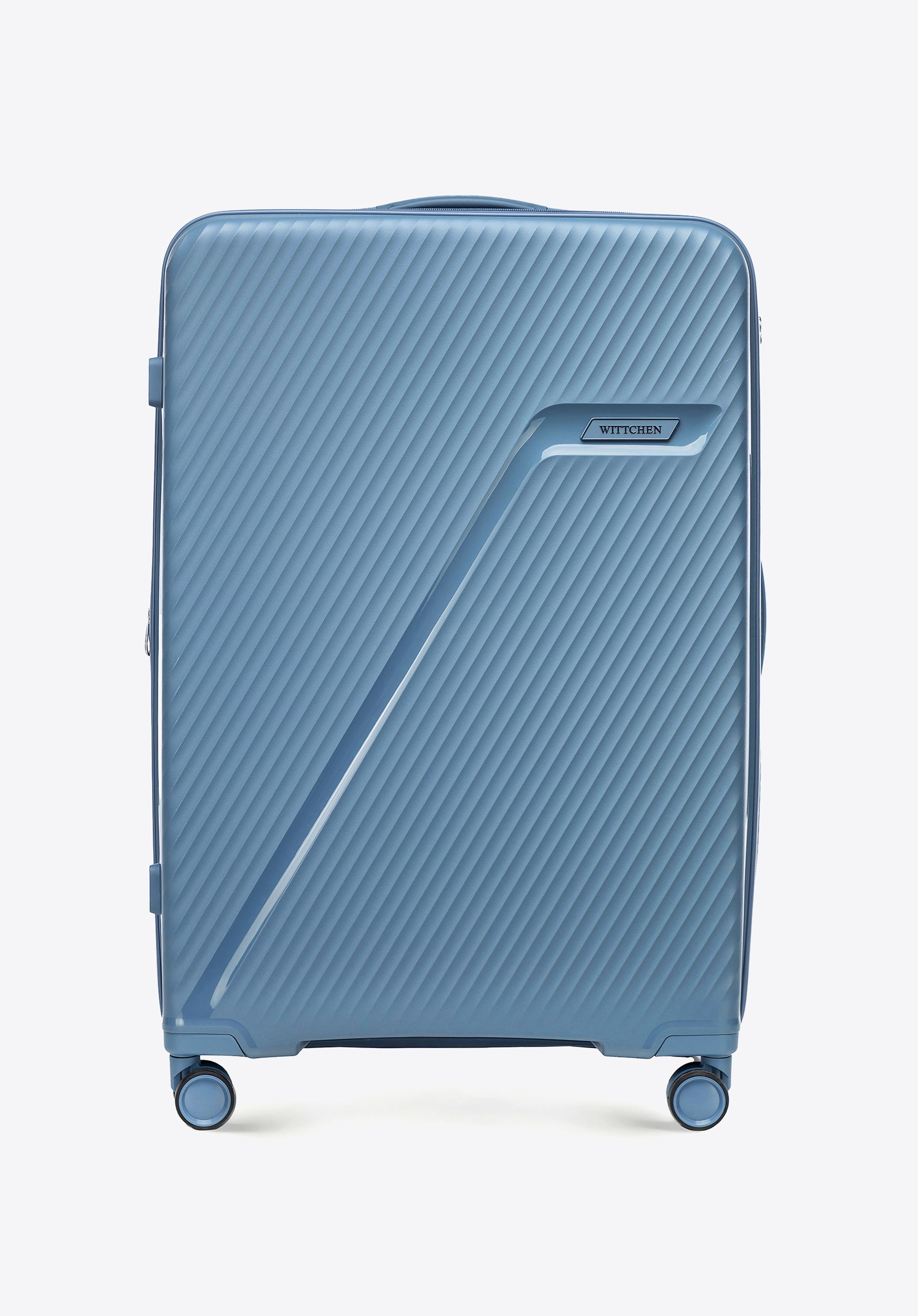 Duża walizka z polipropylenu w ukośne pasy, niebieski, 56-3T-503-70, Zdjęcie 1