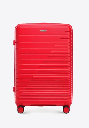 Duża walizka z polipropylenu z błyszczącymi paskami, czerwony, 56-3T-163-35, Zdjęcie 1
