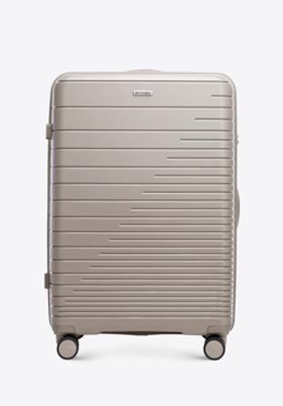 Large suitcase with glistening straps, beige, 56-3T-163-86, Photo 1