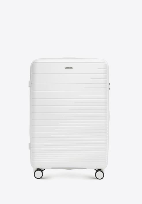 Large suitcase with glistening straps, off white, 56-3T-163-89, Photo 1