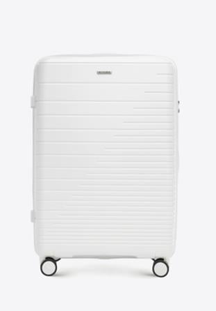 Large suitcase with glistening straps, off white, 56-3T-163-89, Photo 1