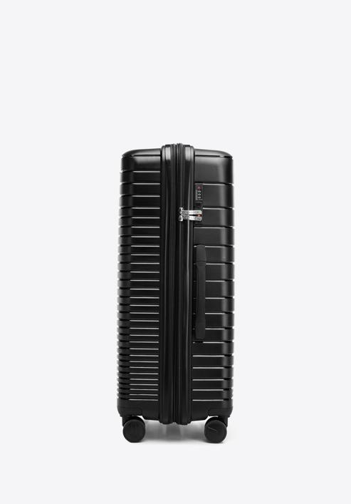 Duża walizka z polipropylenu z błyszczącymi paskami, czarny, 56-3T-163-35, Zdjęcie 2